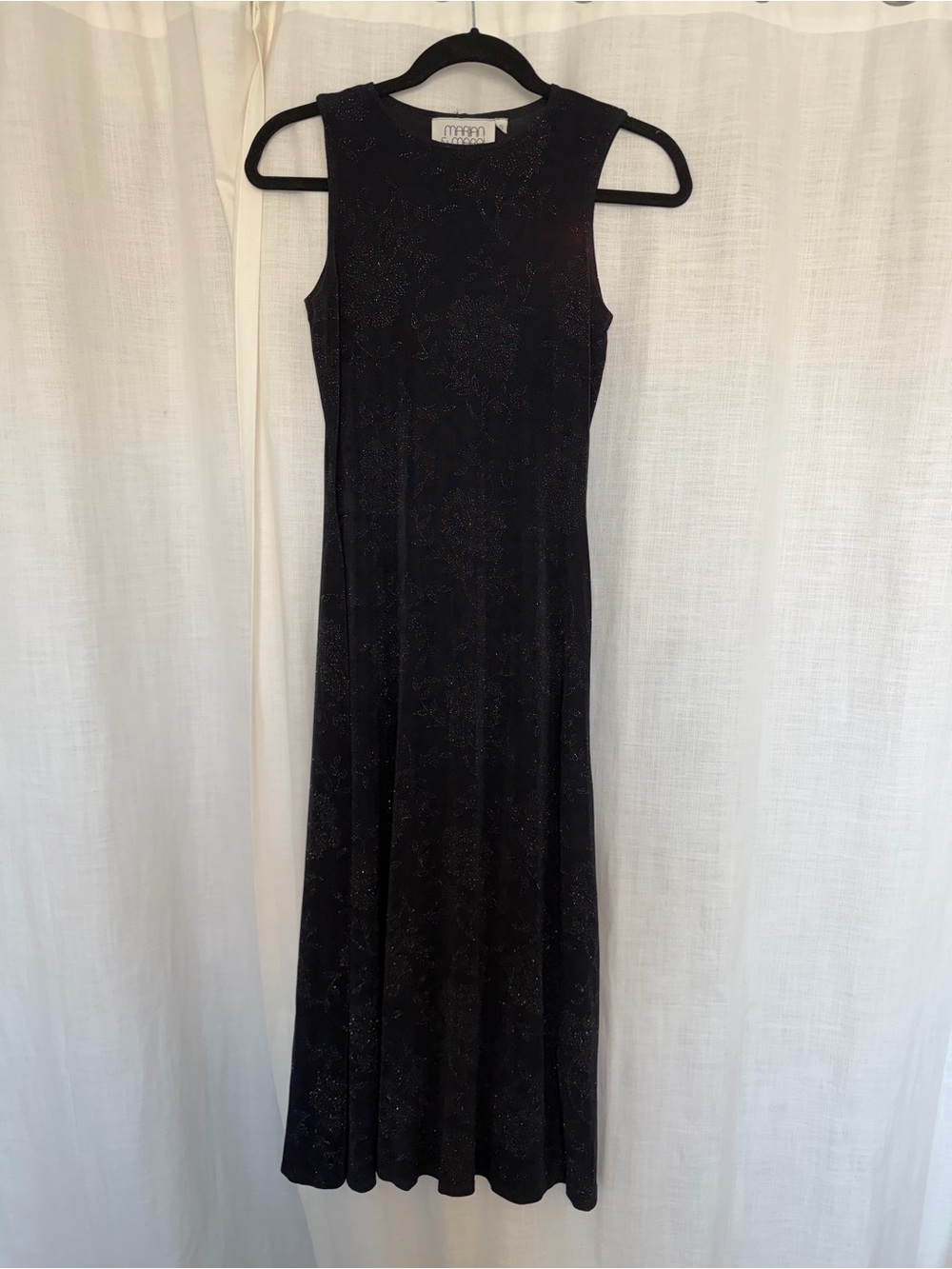 Vintage Marian & Maral Black Silver Glitter Maxi Dress Small 90s